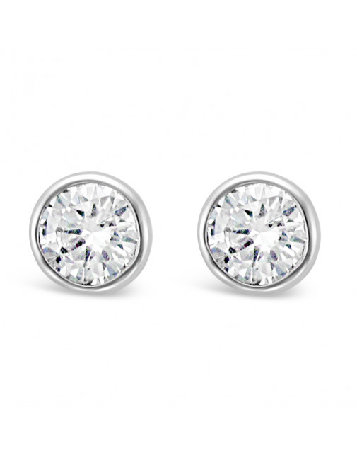 Round Rub-Over Set Solitaire Diamond Earrings, Set in 18ct White Gold. Tdw 0.50ct